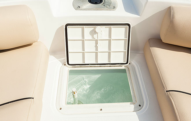 Cooler on the Hurricane Sundeck Sport Boat